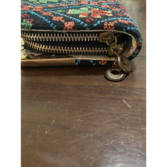 Vintage-Style Geometric Embroidered Folk Art Wallet Clutch Dividers Gold Rim - Picture 11 of 11